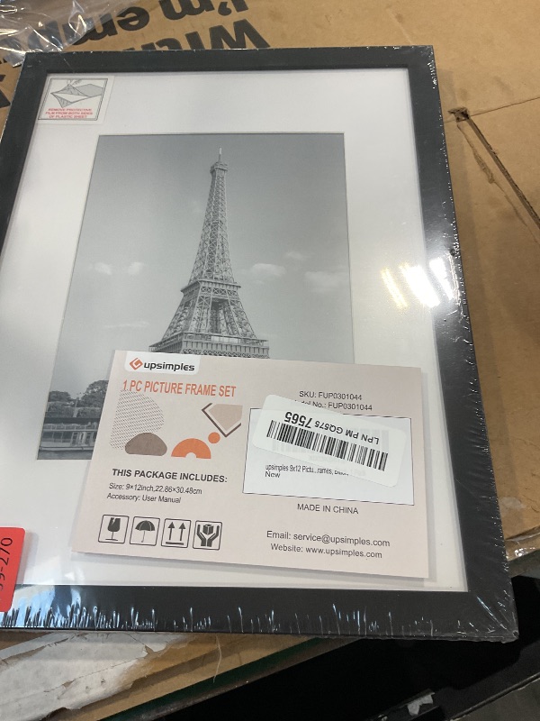 Photo 1 of upsimples 9x12 Picture Frame, Display Pictures 6x8 with Mat or 9x12 Without, Wall Hanging Photo Frames, Black, 1 Pack