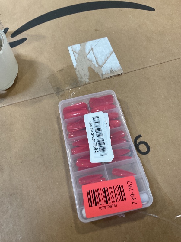 Photo 1 of AddFavor Long Stiletto Press on Nails Nude Red Fake Nails, 120pcs Full Cover Nails Press ons Artificial False Nail Tips 12 Size Glue on Nails for Women Girls