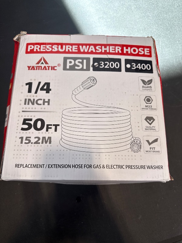 Photo 1 of YAMATIC Super Flexible Pressure Washer Hose 50FT for Power Washer Replacement, Kink Resistant Extension With Leak-Free M22 Female & 3/8" Quick Connect Adapters, 1/4" 3200 PSI, Green