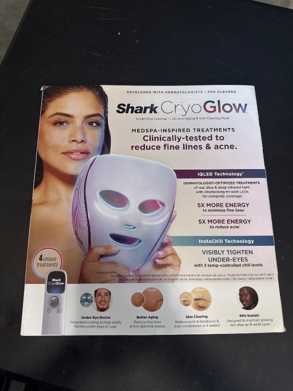 Photo 1 of Shark CryoGlow LED Face Mask with Under-Eye Cooling, Anti-Ageing & Blemish Repair, Red & Blue LED, Infrared Light Therapy, USB-C, Remote Control, Storage Bag, Lilac Chill, FW312PL