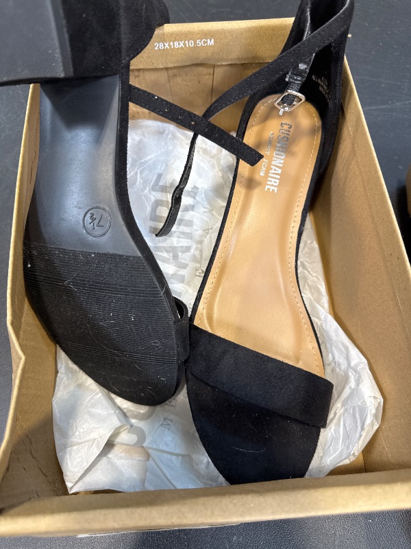 Photo 1 of CUSHIONAIRE Alba Mid Block Heel Dress Shoes for Women – Open Toe Ankle Strap Heeled Women's Sandals with Memory Foam Comfort, BLACK 7.5