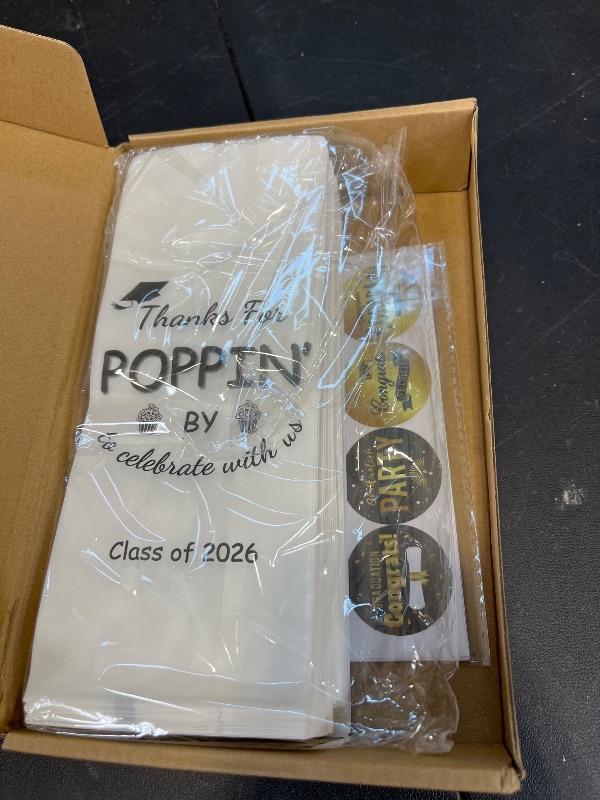 View 2 of AmazingSpark 50 Pcs Class of 2026 Graduation Popcorn Bags with Stickers Thanks for Popping by Popcorn Bags to Celebrate Smile Style Grease Resistant Paper Individual Servings for Party Favors (Black)