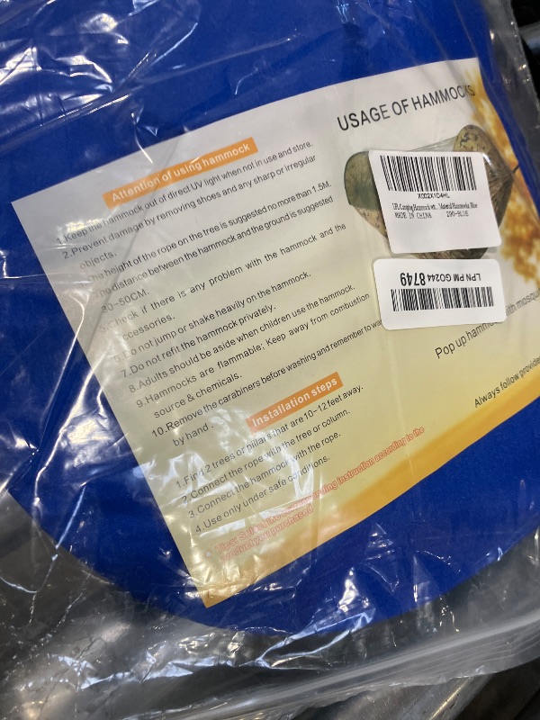 Photo 1 of LFL Camping Hammock with Mosquito Net, Hammocks with Net, 1 & 2 Persons Outdoor Portable Tree Straps Swing Hammock, Nylon Parachute Outside Material Hammocks with Bug Net, Blue