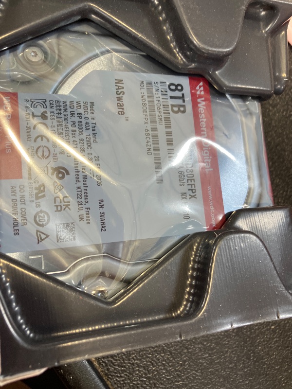 Photo 1 of Western Digital WD Red Plus Internal Hard Drive 8TB CMR 3.5 inch SATA 5640 RPM 256MB NAS WD80EFPX-AJP Eco Package