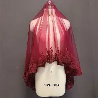 Photo 1 of Drasawee Burgandy Lace Veil Creative Cathedral Wedding Halloween Veil With Comb