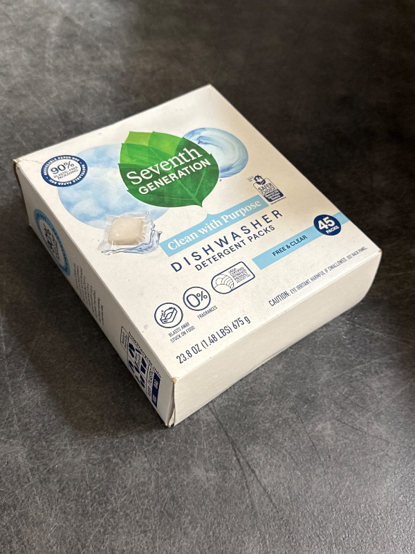 Photo 1 of Seventh Generation Dishwasher Detergent Packs, Free & Clear, 45 Count, Pack of 2, Plant Powered Cleaning, Fights Greasy Reside & Stuck-On Food For Sparkling Dishes, Fragrance-Free & Septic Safe