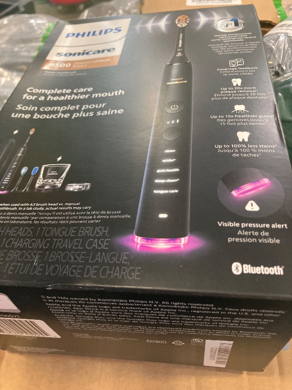 Photo 1 of Philips Sonicare DiamondClean Smart 9500 Electric Toothbrush - Sonic Toothbrush with App, Pressure Sensor, 15 Brushing Settings, Replacement Reminder, USB Charging Travel Case, Black, Model HX9923/11