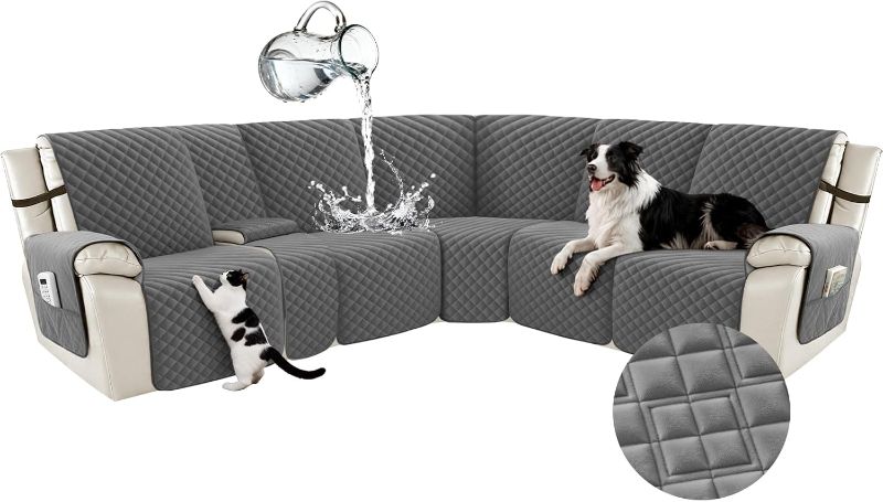 Photo 1 of rfntevss Waterproof Recliner Sectional Couch Covers for Reclining L Shape Sofa Cover Non Slip Washable L Shaped Slipcover Sets for Dog Furniture Protector (5 Seat with 1 Console Cover, Deep Grey)