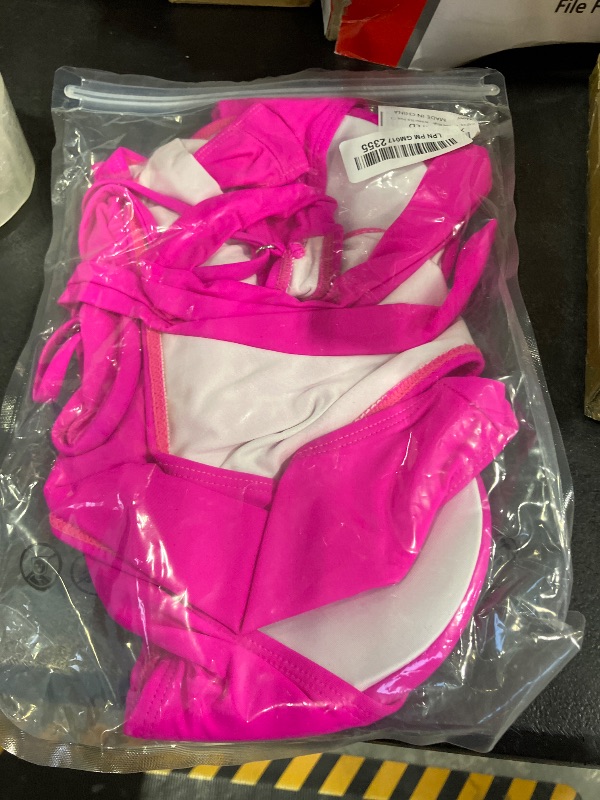 View 2 of ZAFUL Women High Cut Bikini Sets String Sexy Swimsuit Two Piece Underwire Bathing Suit Brazilian Cheeky Cut Out Cute Swimwear Hot Pink XL