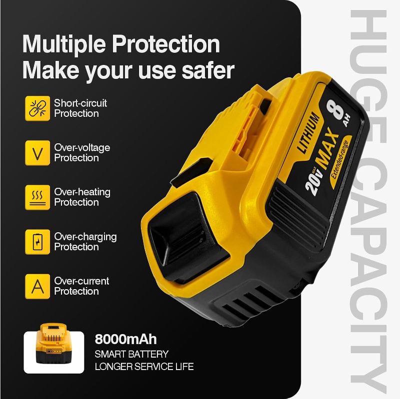 Photo 1 of KOVIUNAGE 20V 8.0Ah Replacement for Dewalt 20V Max Battery, Batteries Compatible with Dewalt Battery Cordless Power Tools and Chargers