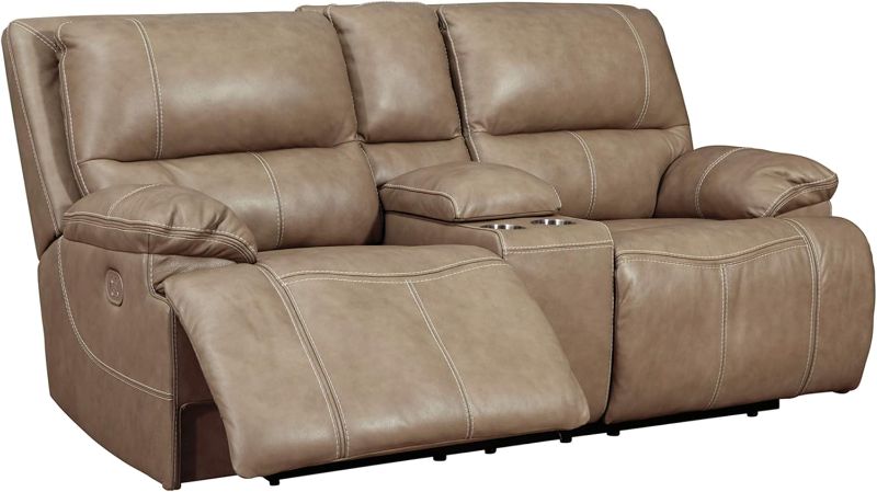Photo 1 of Signature Design by Ashley Ricmen Leather Adjustable Dual Sided Power Reclining Loveseat with USB Charging & Console, Light Brown----PLEASE BRING TRUCK UPON PICK UP ITEM IS XL -------FACTORY SEALED 
