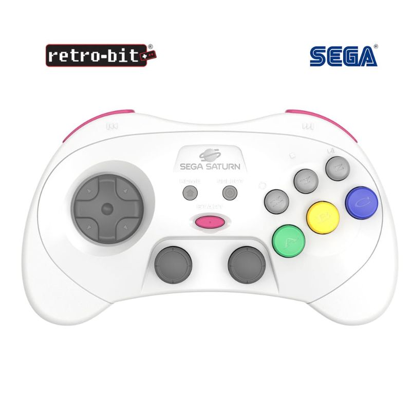 Photo 1 of Retro-Bit SEGA Saturn® PRO - 2.4GHz Wireless Pro Controller for Sega Saturn, Sega Genesis Mini, Switch, PC, Mac - Includes 2 Receivers - White