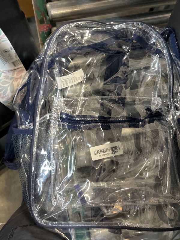 View 2 of Clear Backpack Heavy Duty Transparent Bookbag for Kids, Boys, Girls, School, Travel, Stadium Approved (Navy)
