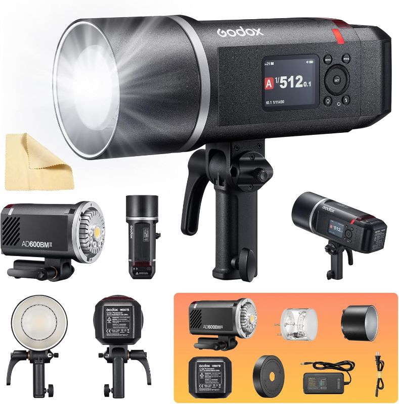 Photo 1 of Godox AD600BM II Upgraded Godox AD600BM Bowens Mount 600Ws GN87 HSS Outdoor Flash Strobe,1/8000s HSS Speedlite Monolight with 40W Modeling Light,Color Group Indicator,0.01~1.9s Recycle Time