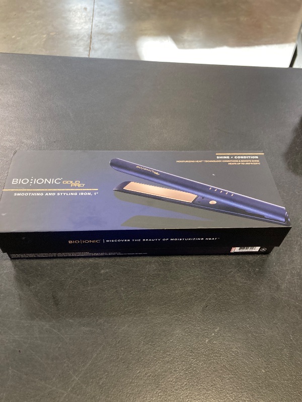 Photo 1 of Bio Ionic GoldPro 1" Hair Straightener, Blue, Moisturizing Heat Technology & 24K Gold MX, Hair Straightening Iron for Sleek Styles & Flat Iron Curls, 40% Longer Plates, Adjustable Heat