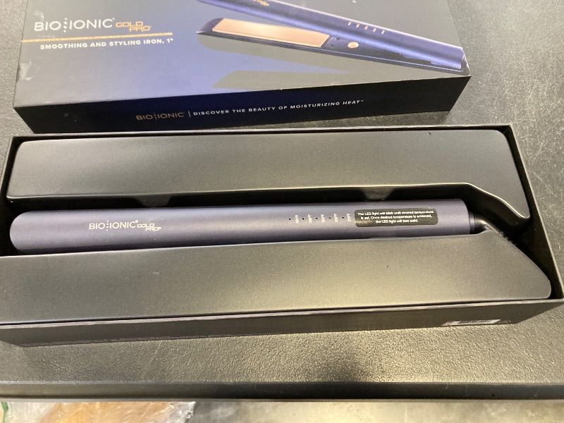 Photo 1 of Bio Ionic GoldPro 1" Hair Straightener, Blue, Moisturizing Heat Technology & 24K Gold MX, Hair Straightening Iron for Sleek Styles & Flat Iron Curls, 40% Longer Plates, Adjustable Heat