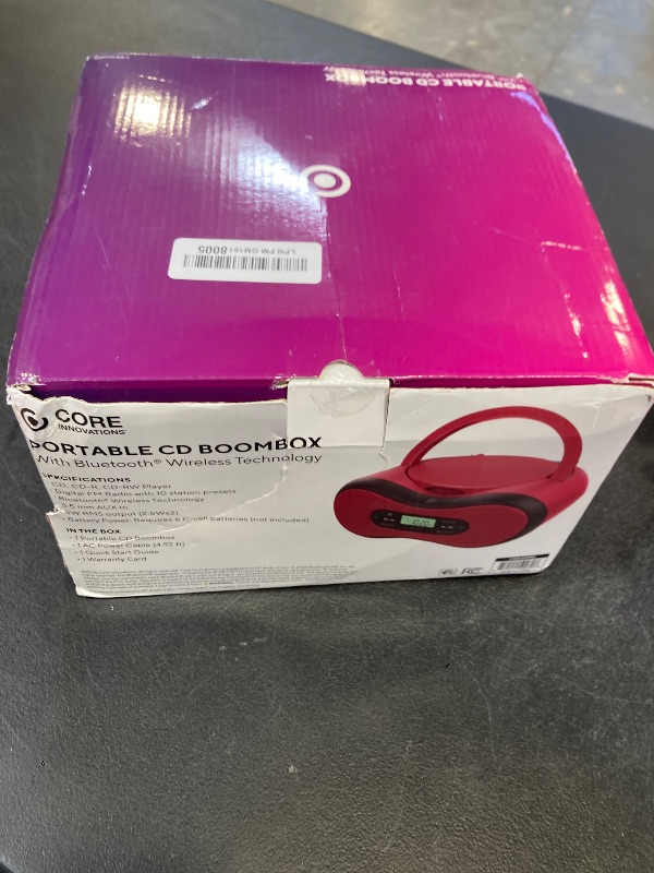 Photo 1 of Core Innovations Portable Bluetooth CD Boombox with Digital FM Radio