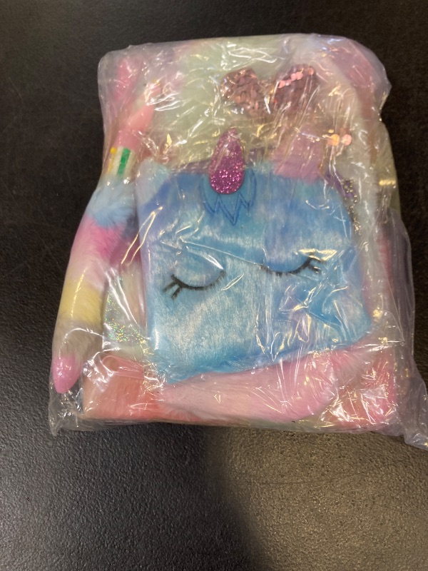 Photo 1 of Auidy_6TXD Unicorn Plush Diary with Lock and Keys, Fuzzy Notebook Journal for Girls, Secret Diary