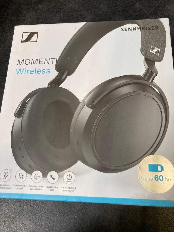 Photo 1 of SENNHEISER Momentum 4 Wireless Headphones - Bluetooth Headset for Crystal-Clear Calls with Adaptive Noise Cancellation, 60h Battery Life and Customizable Sound, Black (Renewed)