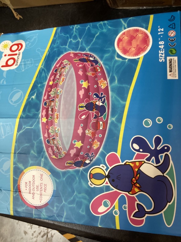 Photo 1 of Big Summer 3 Rings Kiddie Pool, 48”X12”, Kids Swimming Pool, Inflatable Baby Ball Pit Pool, Small Infant Pool (Pink)
