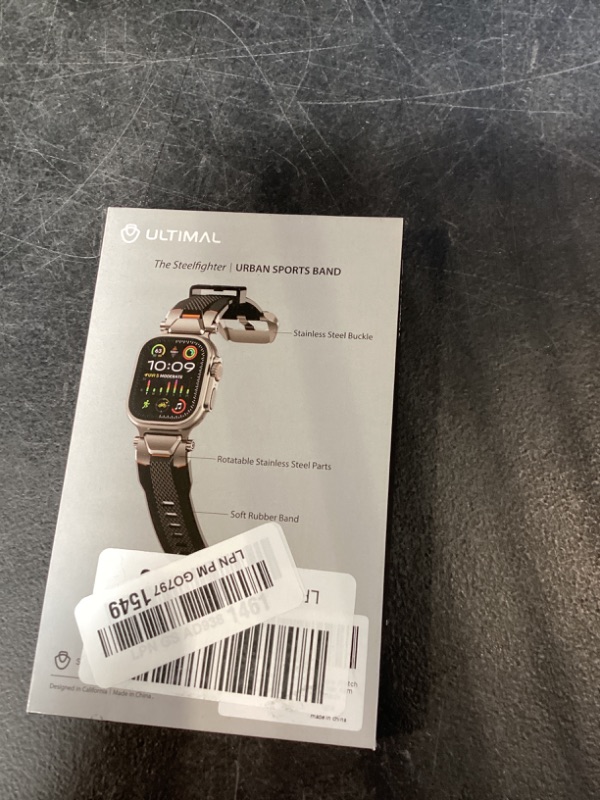 Photo 1 of ULTIMAL Rugged Band for Apple Watch Ultra 3/2/1 49mm, Series 11/10/9/8/7/6/5/4 SE 46mm/45mm/44mm, Waterproof, Soft TPU Strap with Stainless Steel Buckle & Connectors, Sweat-Resistant, Easy to Clean, Fits 155-225mm Wrist (Titanium/Black)