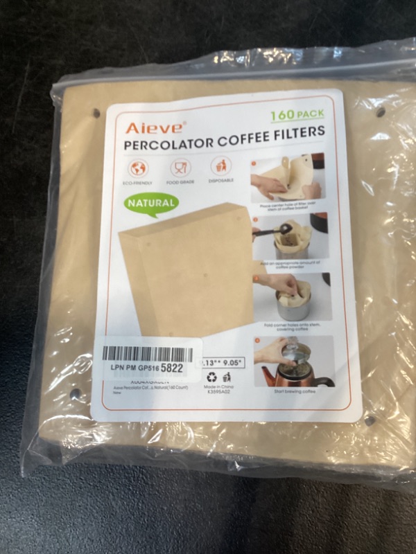 Photo 1 of Aieve 160 Count Percolator Coffee Filters, Unbleached Perforated Filter Paper for Electric Coffee Percolator Pots, Universal Wrap-Around Percolators Filters,9 × 9 Inch