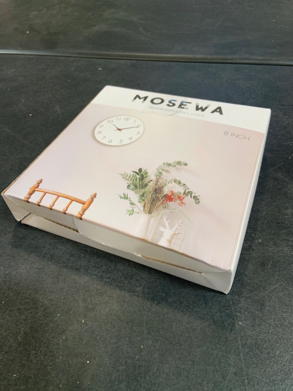 Photo 1 of Mosewa Wall Clock Battery Operated 8 Inch White Silent Non Ticking Simple Minimalist Wooden Decorative for Kitchen Bathroom Bedroom Living Room Office