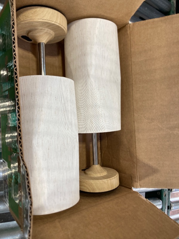 Photo 1 of Rechargeable Table Lamp, 2-Pack, Ambient Light, Dimmable, 2700K, Timer, Touch Control, Portable, LED, Wireless, Cordless e, Battery Operated, Desk Lamp, Kitchen Lamp, Fabric Shade, Wood-Grain Finish