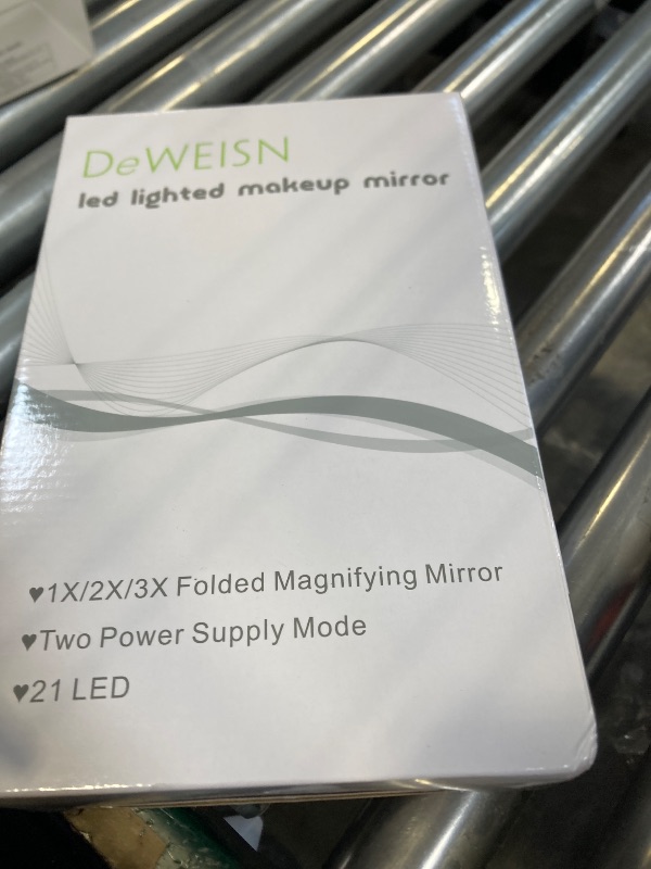 Photo 1 of deweisn Dresser Mount Tri-Fold Lighted Vanity Mirror with 21 LED Lights, Touch Screen and 3X/2X/1X Magnification, Two Power Supply Modes Make Up Mirror,Travel Mirror