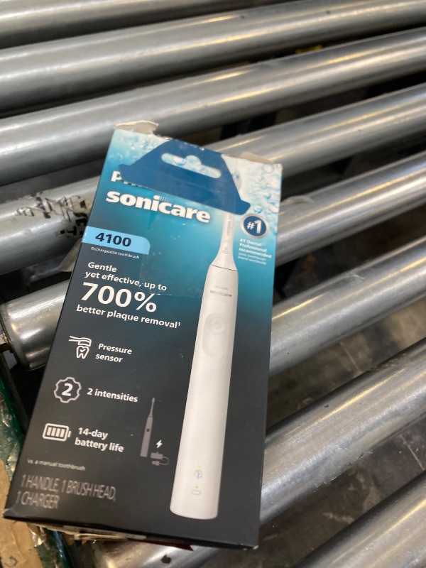 Photo 1 of Philips Sonicare 4100 Series Electric Toothbrush - Sonic Toothbrush with Advanced Sonic Technology, Pressure Sensor, Two Intensity Settings, Smartimer & Quadpacer, White, Model HX3681/23