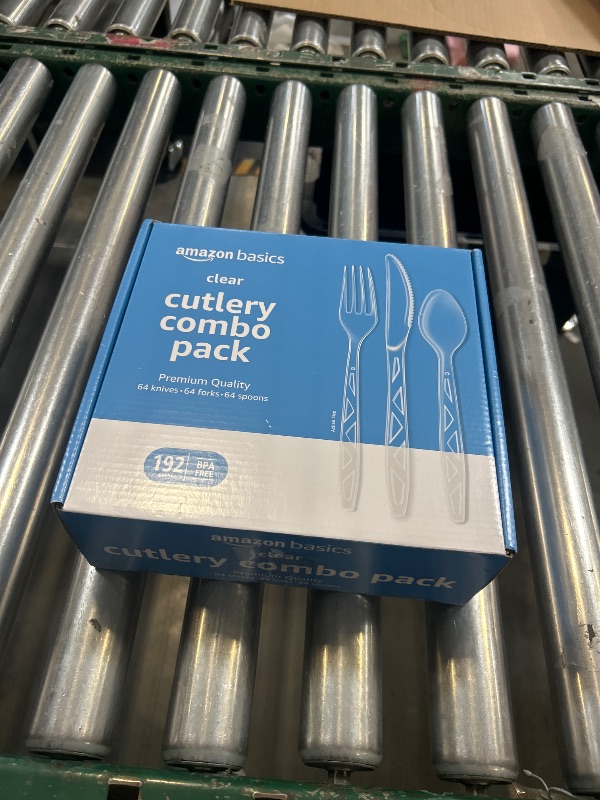 Photo 1 of Amazon Basics Disposable Clear Plastic Cutlery Set, Premium Quality, Strong, 192 Count, Large Combo Pack Forks, Spoons and Knives