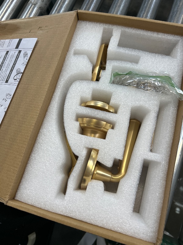 Photo 1 of SORWDUERM 1 Pack Gold Front Door Handle and Deadbolt Set Reversible Brushed Brass Lever Entry Lock Handleset with Key Single Cylinder