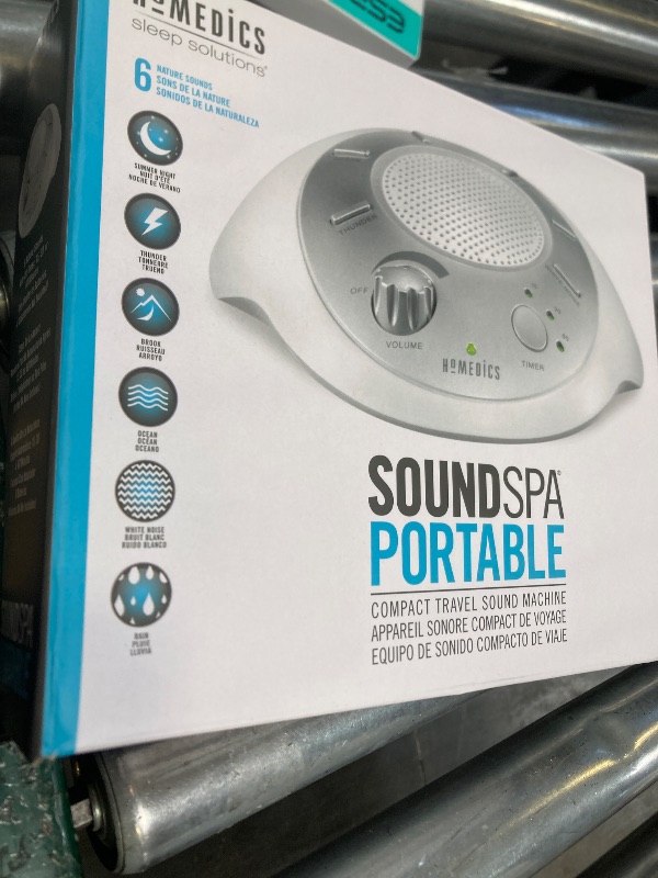 Photo 1 of Homedics SoundSleep White Noise Sound Machine, Silver, Small Travel Size with 6 Relaxing Nature Sounds, Portable Therapy for Home, Office, Nursery, Auto-Off Timer