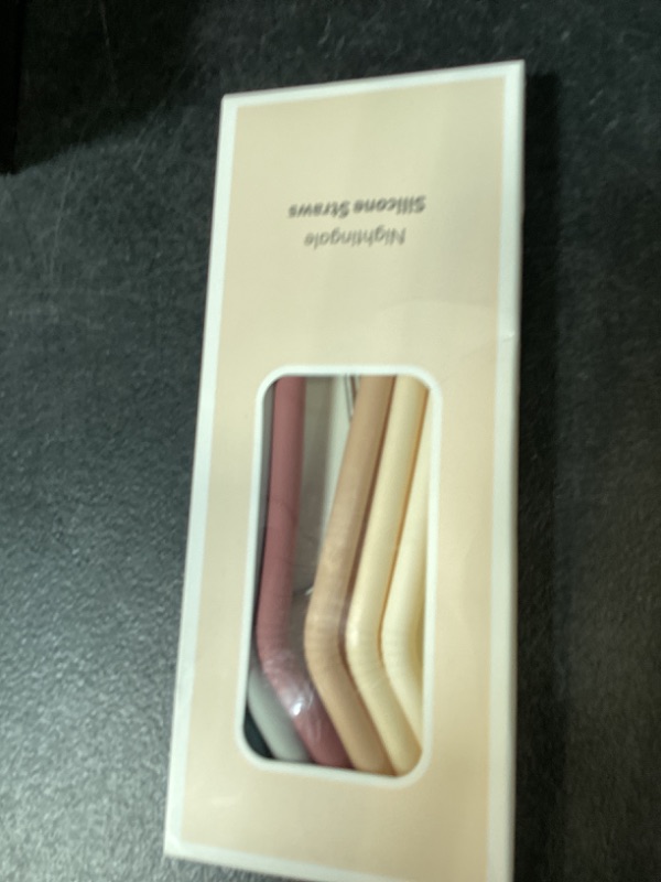 Photo 1 of Nightingale Reusable Silicone Straws - Bendy Drinking Straw with Cleaning Brush - Collapsible and Bendable Travel Straw for Kids - Dishwasher Safe, Food-Safe - Set of 6 (Oak Multi)