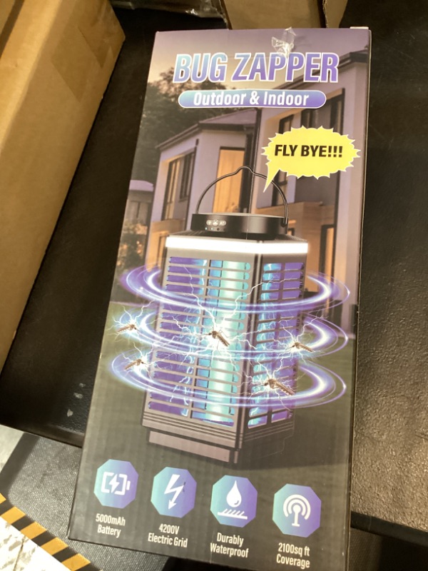 Photo 1 of Bug Zapper Outdoor Cordless, 4200V Electric Mosquito Zapper with LED Blue Light, 3 in 1 Portable & Rechargeable Bug Zapper Outdoor Waterproof IP67, Wireless Hanging Fly Zapper for Patio Camping