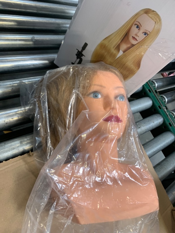 Photo 1 of Traininghead 28-30" 100% Human Hair Mannequin Head Hairdressing Training Practice Head Hair Styling Cosmetology Manikin Doll Head With Clamp Stand