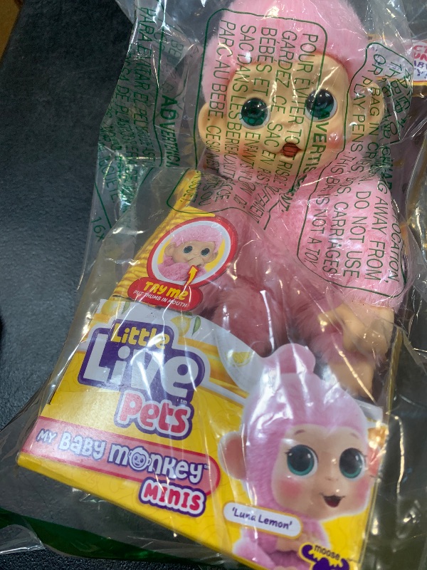 Photo 1 of Little Live Pets Baby Monkey Minis – Luna Lemon, Interactive Pet Toy, Monkey Toys for Kids, 20+ Sounds & Reactions, Soft Pink Fur, 7.4" Tall, Feed, Nurture, React, Grippy Hands & Feet, Collect All 3