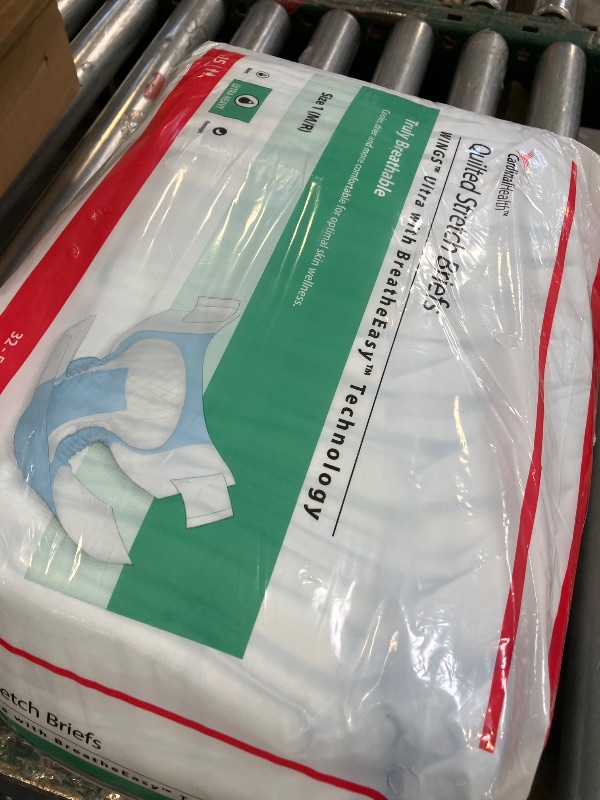 Photo 1 of Cardinal Health™ Wings™ Ultra Quilted Stretch Brief with BreatheEasy™ Technology, Extra Heavy Absorbency, Adult Disposable Briefs, Size 1 (M/R), Blue, Bag of 15