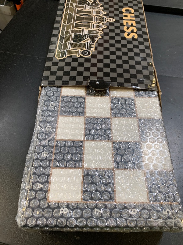 Photo 1 of 15" Large Chess Set for Adults with Weighted Acrylic Chess Pieces 3.5" King & Portable Folding Marbling Wooden Chess Board Travel Chess Sets Family Board Game Gift – Elegant Classic Chess Game