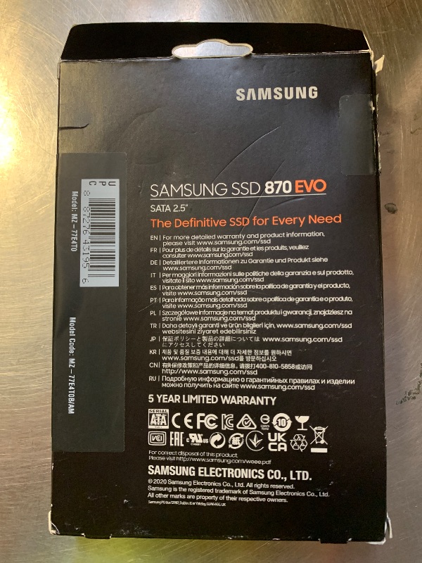 Photo 1 of SAMSUNG 870 EVO 4TB 2.5 Inch SATA III Internal SSD (MZ-77E4T0B/AM) , Black
