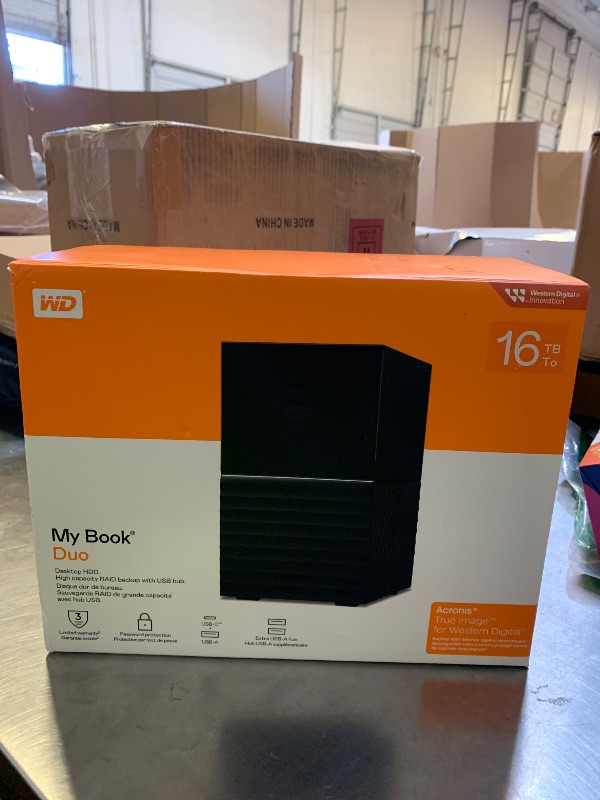 Photo 1 of WD 16TB My Book Duo Desktop RAID External Hard Drive HDD, USB 3.1, With Password Protection and Auto Backup Software - WDBFBE0160JBK-NESN