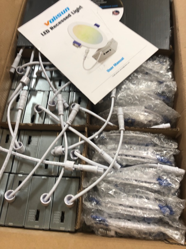 Photo 1 of VOLISUN 24 Pack 4 inch Recessed Lighting, 5CCT LED Recessed Light with Junction Box, 2700K-5000K Selectable, 9.5W Eqv 80W, 810LM Dimmable Canless Wafer Downlight, LED Ceiling Light ETL Certificated