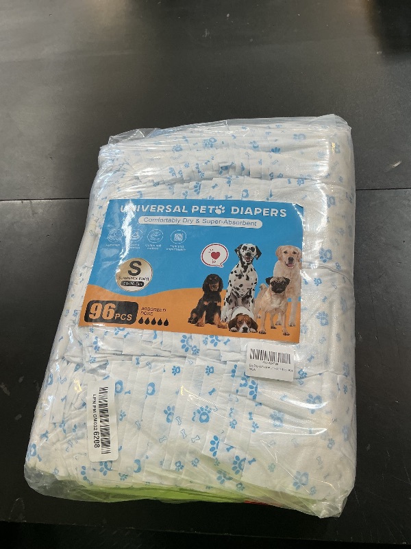 Photo 1 of Disposable Dog Diapers Male 96 Count Belly Bands for Bale Dogs (Waist 11-16.5 in S) Super Absorbent Small Doggie Diapers for Heat Excitable Urination or Incontinence - Blue