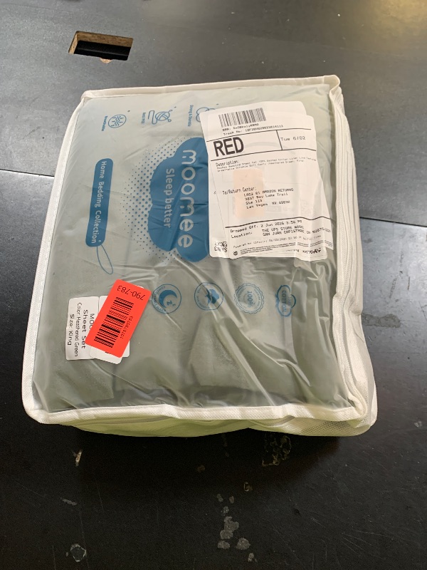 Photo 1 of MooMee Bedding Sheet Set 100% Washed Cotton Linen Like Textured Breathable Durable Soft Comfy (Heathered Green, King)