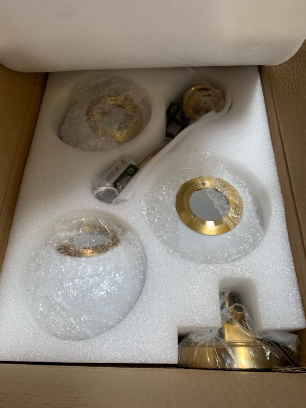 Photo 1 of 3 Lights Vintage Bathroom Vanity Light Fixtures Over Mirror, Brushed Gold Vanity Lights For Bathroom With Milk White Glass Globe Shade, Wall lights For Bedroom, Hallway, Dressing Table,Includ G9 Bulbs