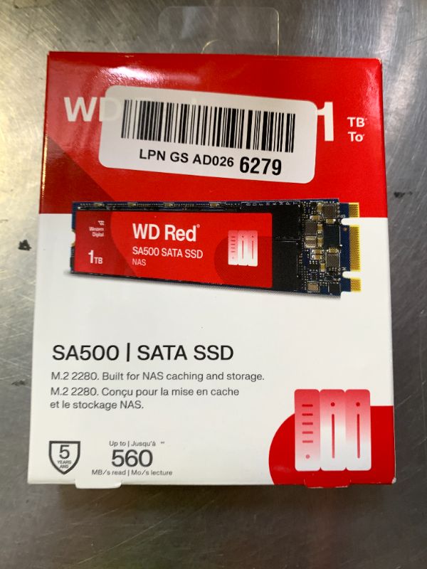 Photo 1 of Western Digital 1TB WD Red SA500 NAS 3D NAND Internal SSD - SATA III 6 Gb/s, M.2 2280, Up to 560 MB/s - WDS100T1R0B