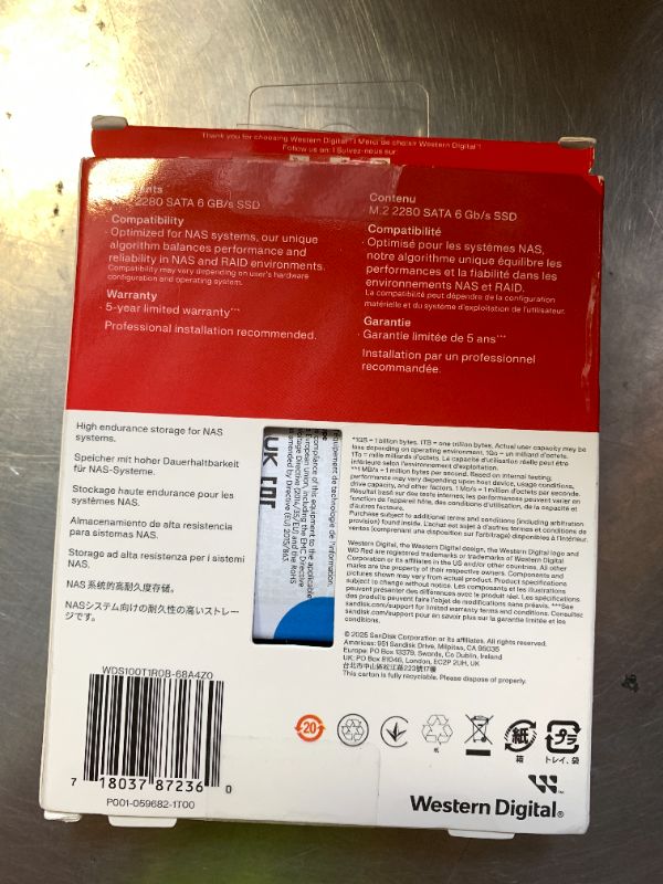 Photo 1 of Western Digital 1TB WD Red SA500 NAS 3D NAND Internal SSD - SATA III 6 Gb/s, M.2 2280, Up to 560 MB/s - WDS100T1R0B