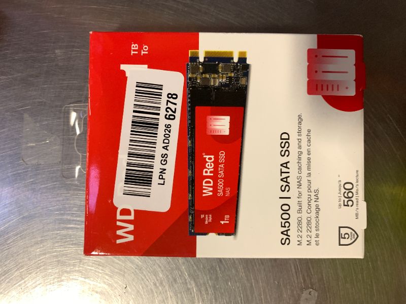 Photo 1 of Western Digital 1TB WD Red SA500 NAS 3D NAND Internal SSD - SATA III 6 Gb/s, M.2 2280, Up to 560 MB/s - WDS100T1R0B
