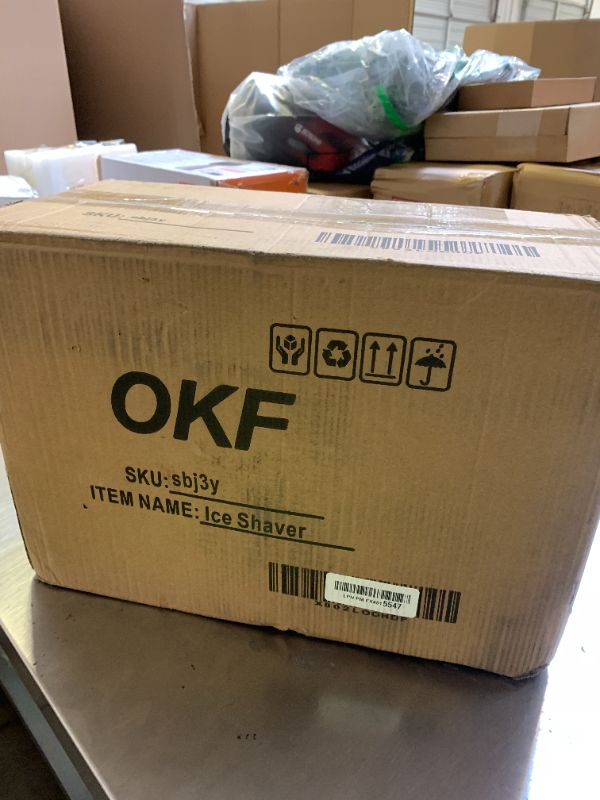 Photo 1 of OKF Ice Shaver Prevent Splash Snow Cone Machine, Electric 3 Blades Shaved Ice Machine, 380W Ice Shaver Machine, 286lbs/hr Ice Crushers for Home Use, Ice Crusher with Free Ice Pick (Silver)