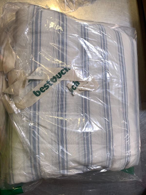 Photo 1 of BESTOUCH Duvet Cover Set 100% Washed Cotton Linen Feel Super Soft Comfortable Chic Lightweight 3 PCs Home Bedding Set White & Cornflower Blue Stripes Queen